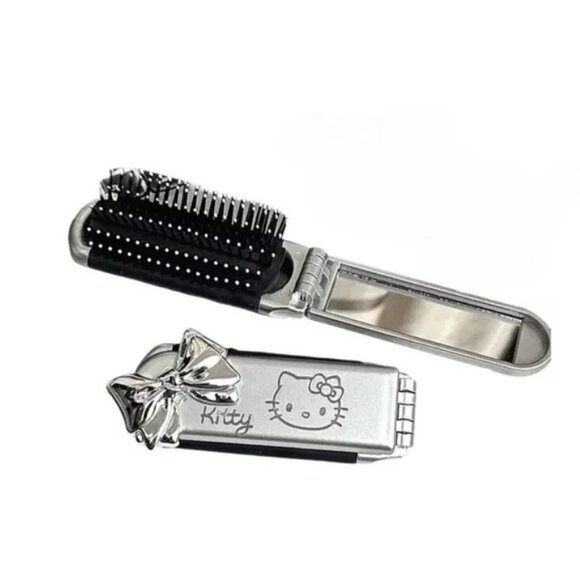 Hello Kitty Folding Metal Handle Silver Brush Mirror Decals - Picture 2 of 5